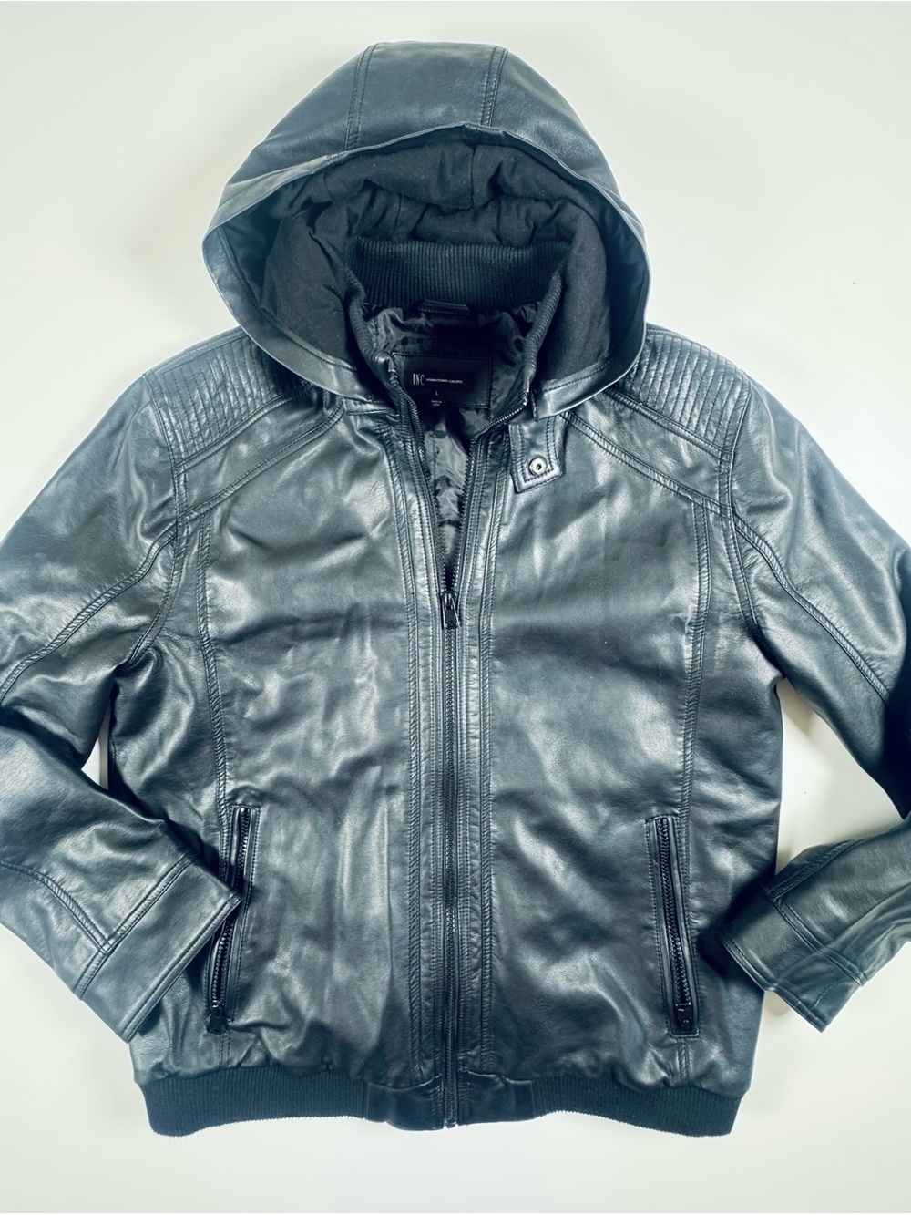 INC International Concepts Men's Black Hooded Bomber Jacket